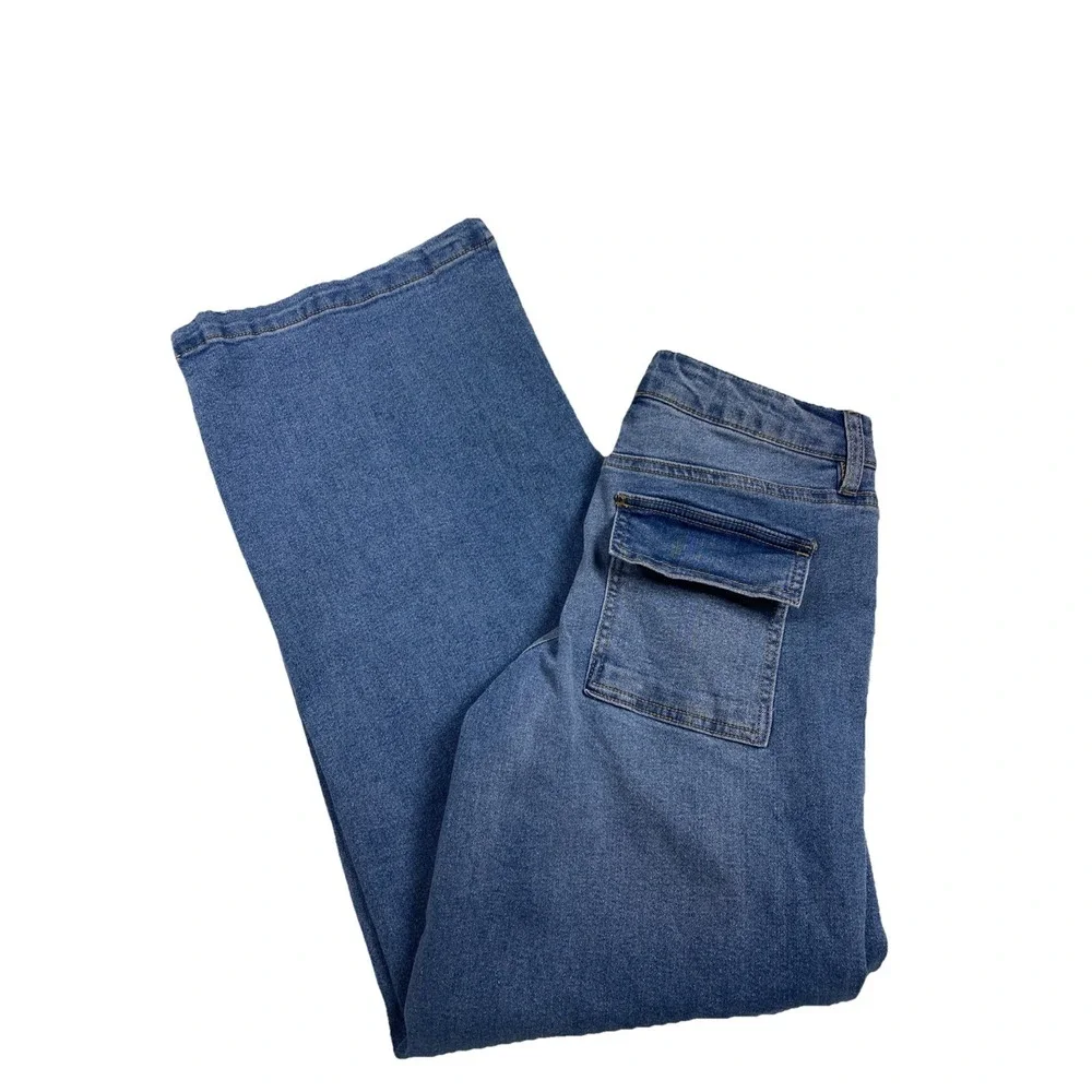 No Boundaries Jeans Size 0, Blue Wide‎ Leg Cargo - Picture 12 of 13